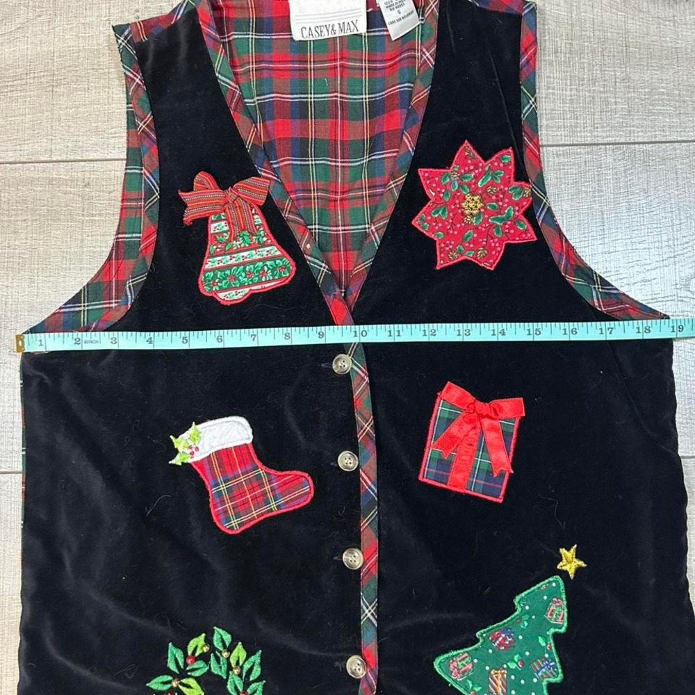 Casey & Max Vintage Christmas Patchwork Vest Plaid Trim Holiday Vest - Size S - Picture 4 of 8